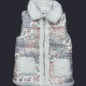 Little Lass Pink Dainty Floral Quilted Patchwork Sherpa Vest Girls 5 Cottagecore